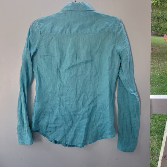 Giorgio's Linen Button Down Shirt Size M Turquoise - Picture 6 of 6